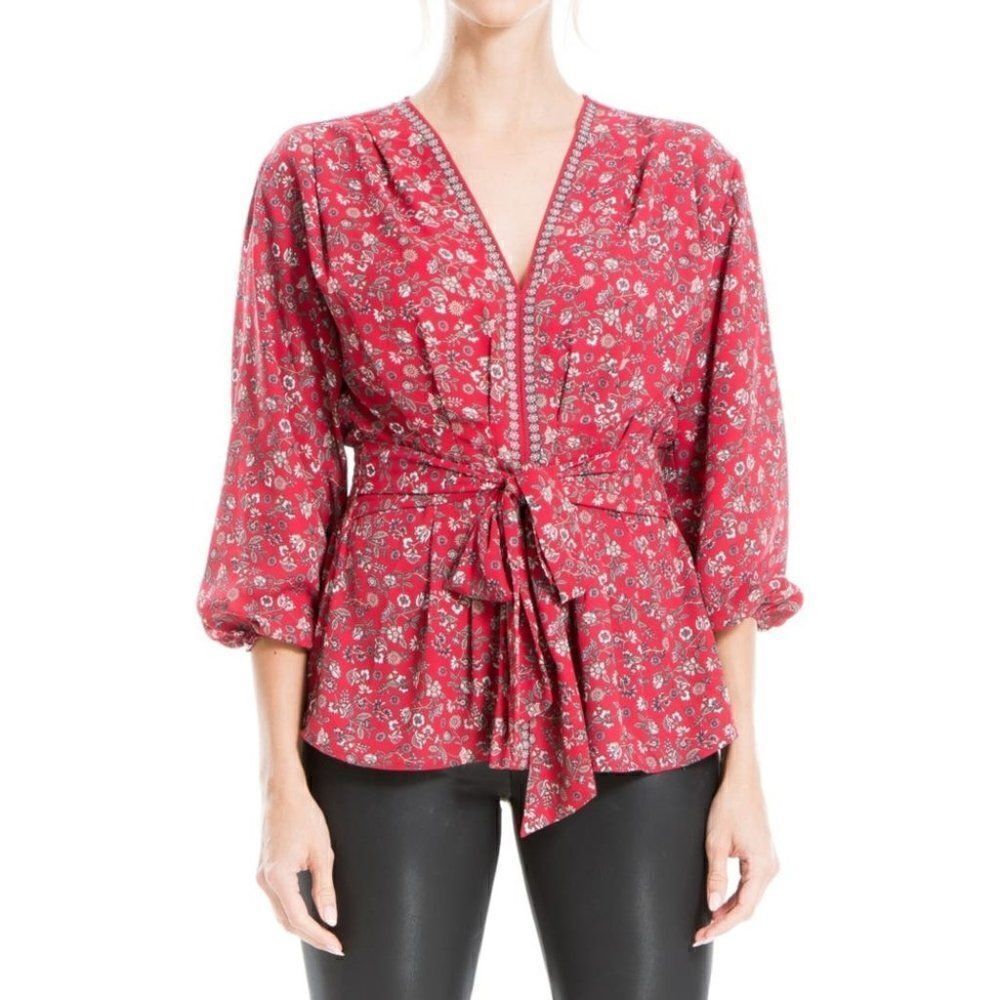 New Max Studio | Tie Front 3/4 Sleeve Blouse